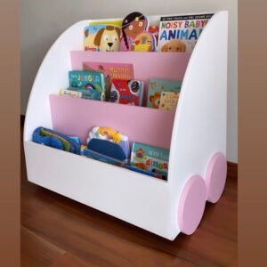 LIBRERO CARRITO BLANCO CON ROSA